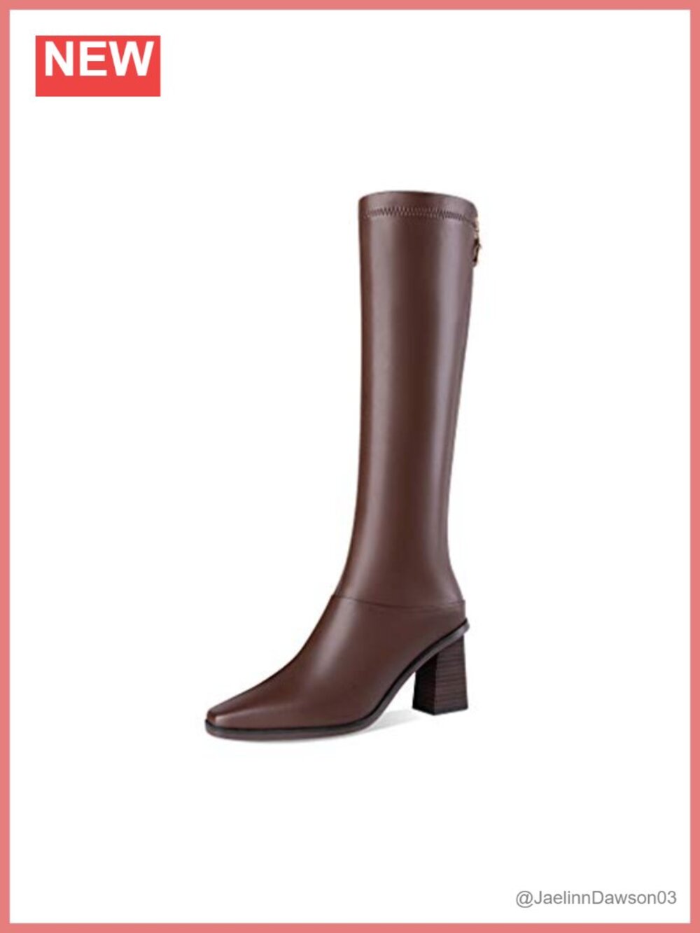 Genuine Leather Knee High Square Toe Zip Boots Mid Heel 2.56" Chic Women's